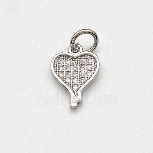Copper Heart Pendant Pave Zirconia Platinum Plated