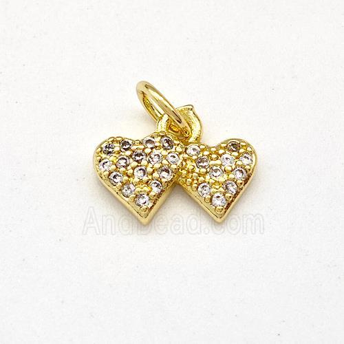 Double Heart Charms Copper Pendant Pave Zirconia Gold Plated