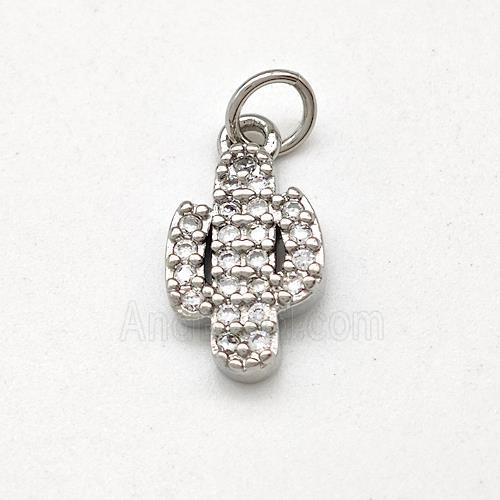 Cactus Charms Copper Pendant Pave Zirconia Platinum Plated