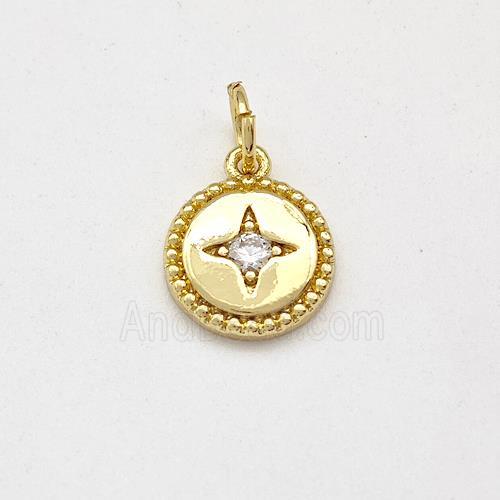 Copper Coin Pendant Pave Zirconia Star Gold Plated
