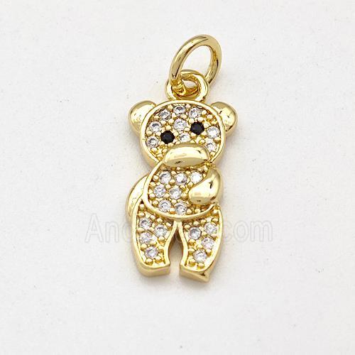 Copper Bear Pendant Micro Pave Zirconia Gold Plated