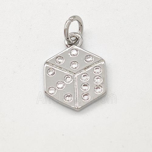 Copper Hexagon Pendant Micro Pave Zirconia Dice Platinum Plated