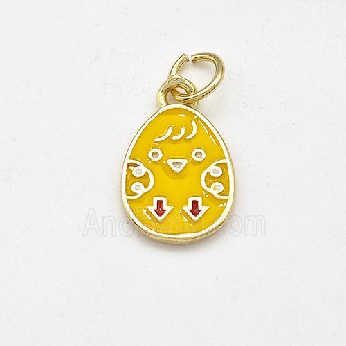Chicken Charms Copper Pendant Yellow Enamel Gold Plated