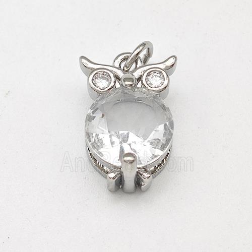Owl Charms Copper Pendant Pave Crystal Glass Platinum Plated