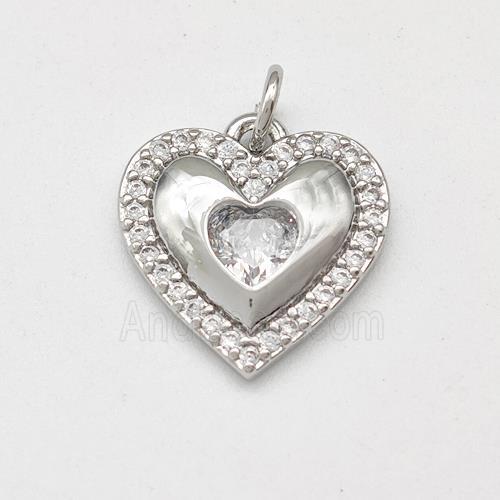 Copper Heart Pendant Pave Zirconia Platinum Plated
