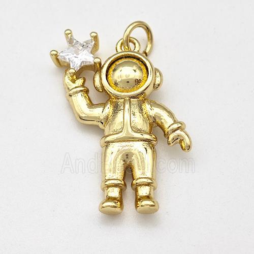 Cosmonaut Charms Copper Pendant Pave Crystal Glass Star Gold Plated