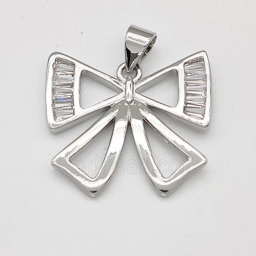 Copper Bow Pendant Pave Zirconia Platinum Plated