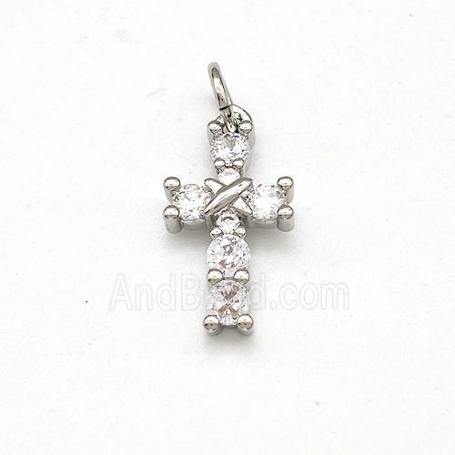 Copper Cross Pendant Micro Pave Zirconia Platinum Plated