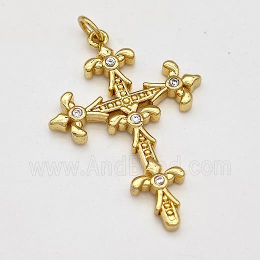 Copper Cross Pendant Pave Zirconia Gold Plated