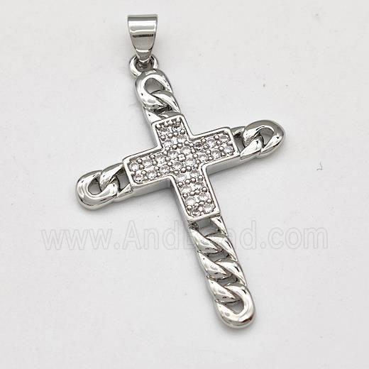 Copper Cross Pendant Pave Zirconia Platinum Plated