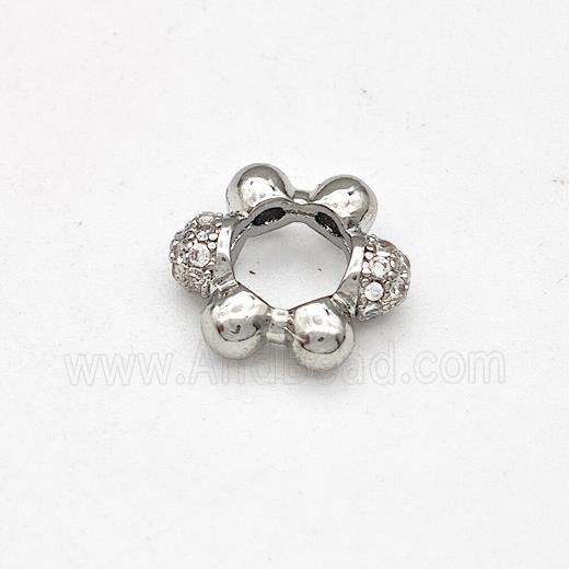 Copper Flower Beads Pave Zirconia Large Hole Platinum Plated