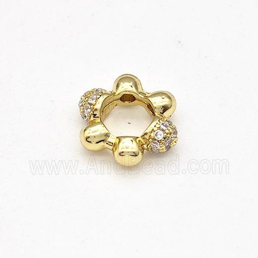 Copper Flower Beads Pave Zirconia Large Hole Gold Plated