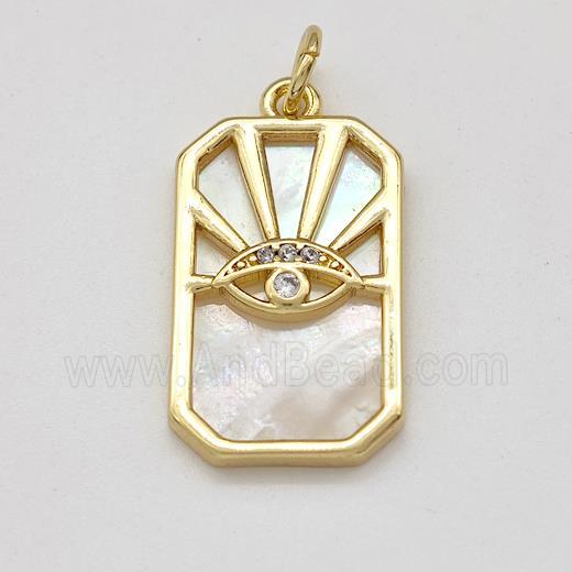 Copper Eye Pendant Pave Shell Zirconia Rectangle Gold Plated