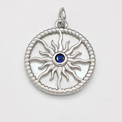 Copper Sun Pendant Pave Shell Zirconia Platinum Plated