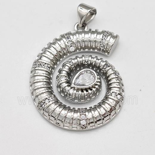 Swirl Shell Charms Copper Pendant Micro Pave Zirconia Platinum Plated