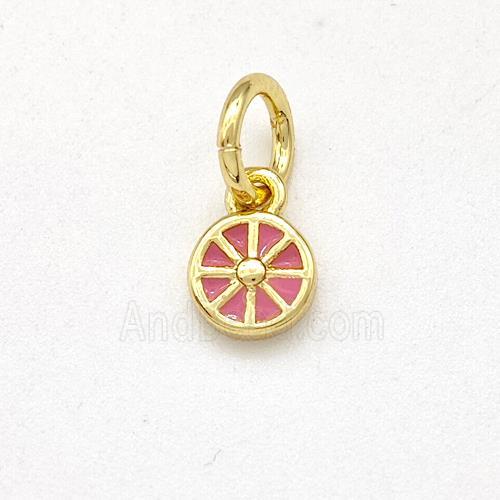 Copper Flower Pendant Pink Enamel Gold Plated