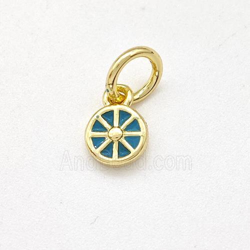 Copper Flower Pendant Teal Enamel Gold Plated