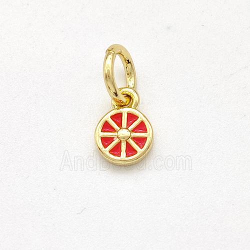 Copper Flower Pendant Red Enamel Gold Plated