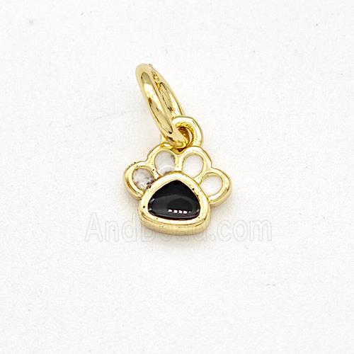 Copper Paws Charms Pendant White Black Enamel Gold Plated