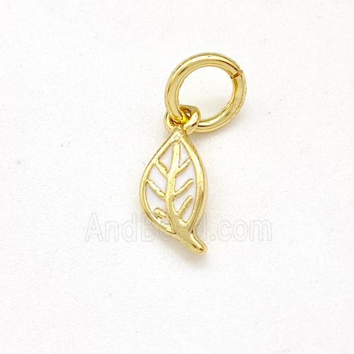 Copper Leaf Pendant White Enamel Gold Plated
