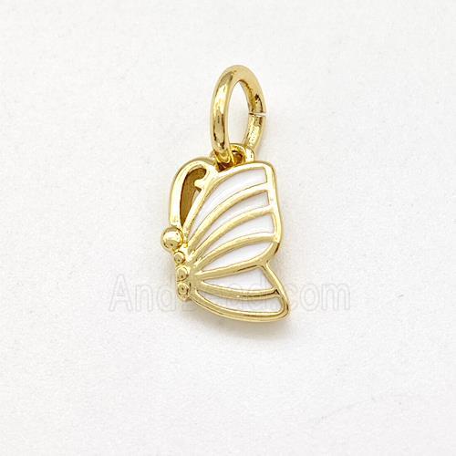 Copper Butterfly Pendant White Enamel Gold Plated