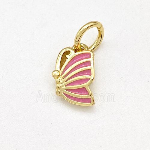 Copper Butterfly Pendant Pink Enamel Gold Plated