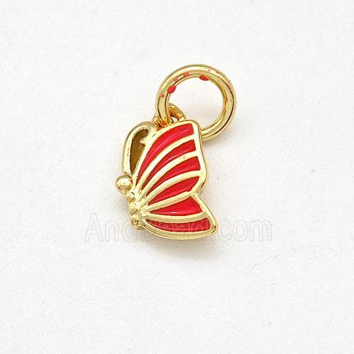 Copper Butterfly Pendant Red Enamel Gold Plated