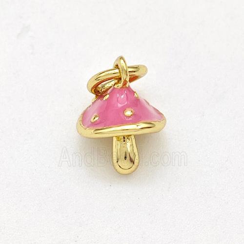Copper Mushroom Pendant Pink Enamel Gold Plated