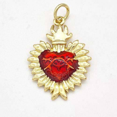 Copper Heart Pendant Red Painted Gold Plated