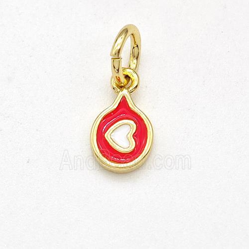 Copper Heart Pendant Red White Enamel Gold Plated