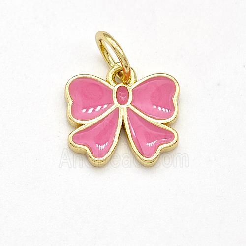 Copper Bow Pendant Pink Enamel Gold Plated