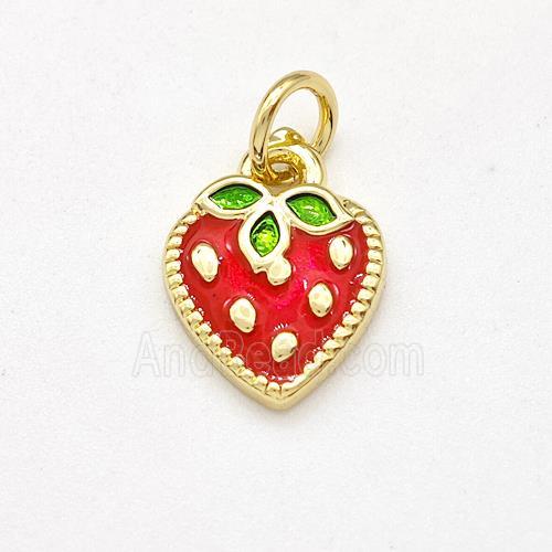 Copper Strawberry Pendant Red Painted Gold Plated