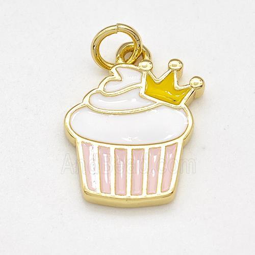 Copper Cake Pendant Multicolor Enamel Crown Gold Plated