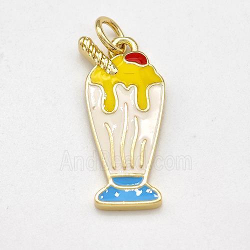 Ice Cream Bottle Drink Cup Charms Copper Pendant Multicolor Enamel Gold Plated