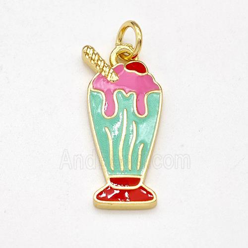 Ice Cream Bottle Drink Cup Charms Copper Pendant Multicolor Enamel Gold Plated