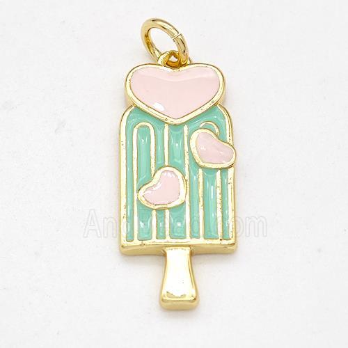Ice Cream Charms Copper Pendant Multicolor Enamel Gold Plated