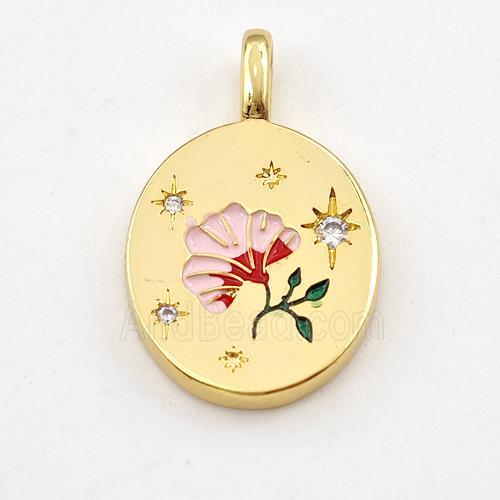 Copper Flower Pendant Multicolor Enamel Gold Plated