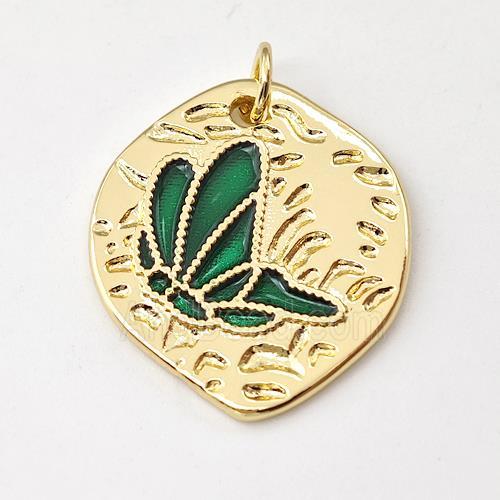 Copper Butterfly Pendant Green Enamel Gold Plated