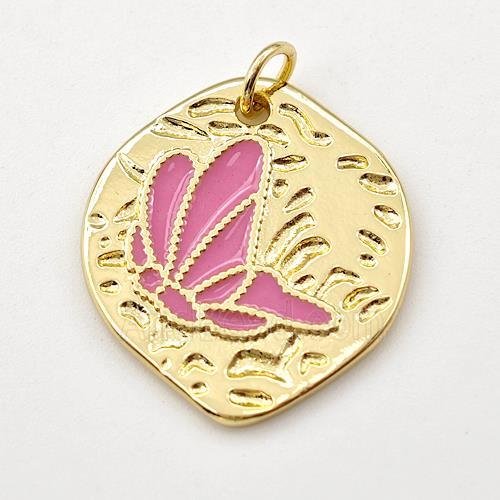 Copper Butterfly Pendant Pink Enamel Gold Plated