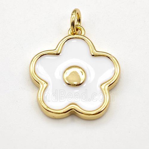 Copper Flower Pendant White Enamel Gold Plated