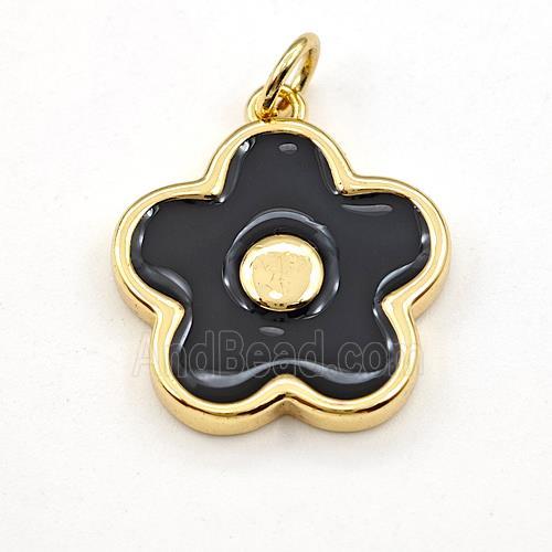 Copper Flower Pendant Black Enamel Gold Plated