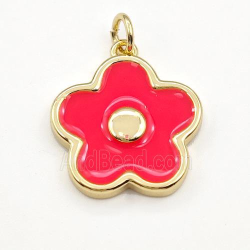 Copper Flower Pendant Red Enamel Gold Plated