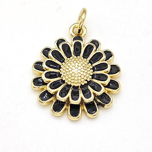 Copper Sunflower Pendant Black Enamel Gold Plated