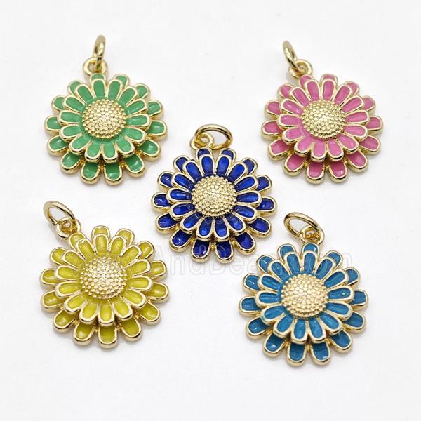Copper Sunflower Pendant Enamel Gold Plated Mixed
