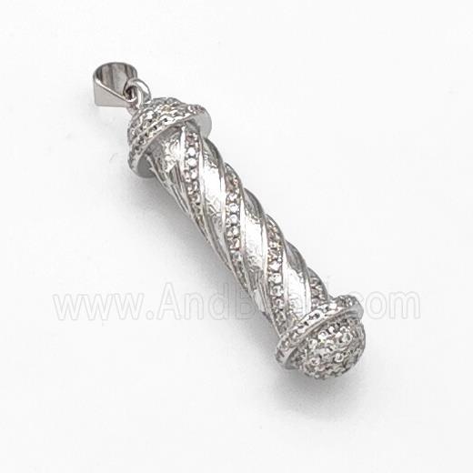 Barber Pole Charms Copper Stick Pendant Pave Zirconia Platinum Plated