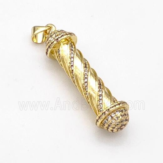 Barber Pole Charms Copper Stick Pendant Pave Zirconia Gold Plated