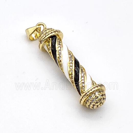 Barber Pole Charms Copper Stick Pendant Pave Zirconia Black White Enamel Gold Plated