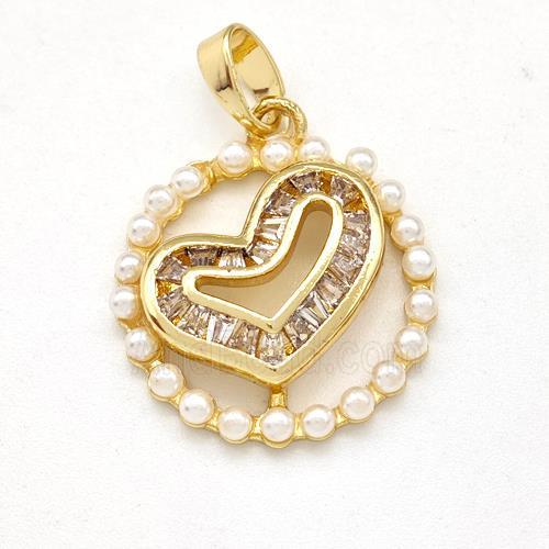 Copper Heart Pendant Pave Zirconia Pearlized Resin Gold Plated