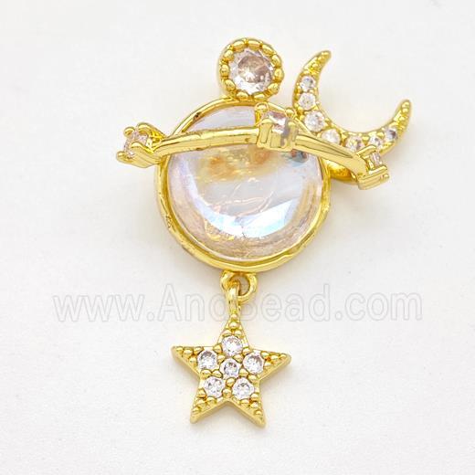 Copper Planet Pendant Pave Zirconia Moon Star Gold Plated