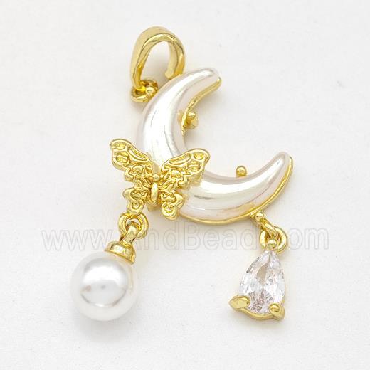 Copper Moon Pendant Pave Pearlized Resin Gold Plated